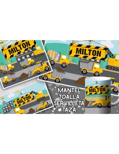 927362-MLA54006798699_022023,Set De Jardin - Maquinas De Construccion - Toalla - Taza - S
