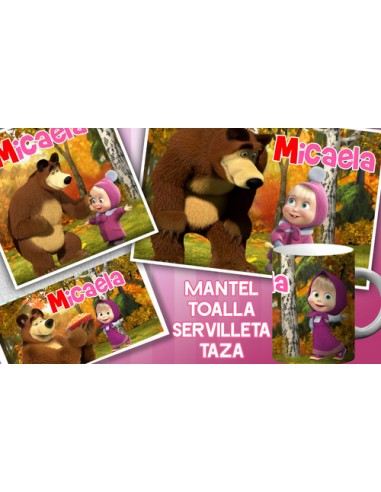 802144-MLA54006874340_022023,Set De Jardin - Masha Y El Oso - Toalla - Taza - Servilleta