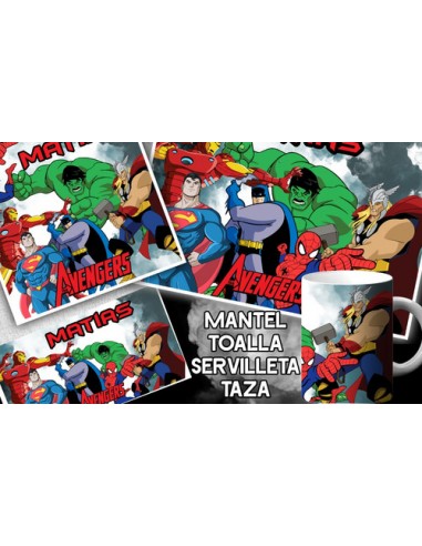 696557-MLA53876956467_022023,Set De Jardin - Avengers - Toalla - Taza - Servilleta - Pers