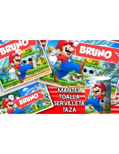 779979-MLA54006978145_022023,Set De Jardin - Mario Bros - Toalla - Taza - Servilleta