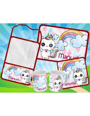 828360-MLA54006017694_022023,Set De Jardin - Gato Unicornio - Toalla - Taza - Servilleta