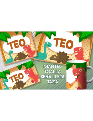 885564-MLA54004580583_022023,Set De Jardin - Dinosaurios - Toalla - Taza - Servilleta 
