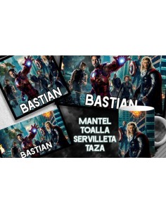 971585-MLA53876733877_022023,Set De Jardin - Avengers - Toalla - Taza - Servilleta - Indi
