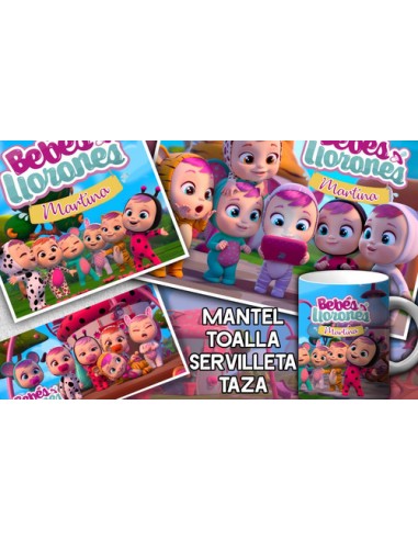 821576-MLA53877395677_022023,Set De Jardin - Bebes Llorones - Toalla - Taza - Servilleta 