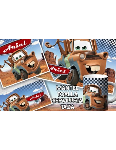 779027-MLA53877672604_022023,Set De Jardin - Cars - Matte - Toalla - Taza - Servilleta 