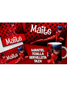 848082-MLA54006645531_022023,Set De Jardin - Lady Bug - Toalla - Taza - Servilleta